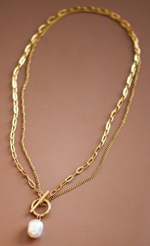 18K Non-Tarnish Stainless Layered Link Necklace