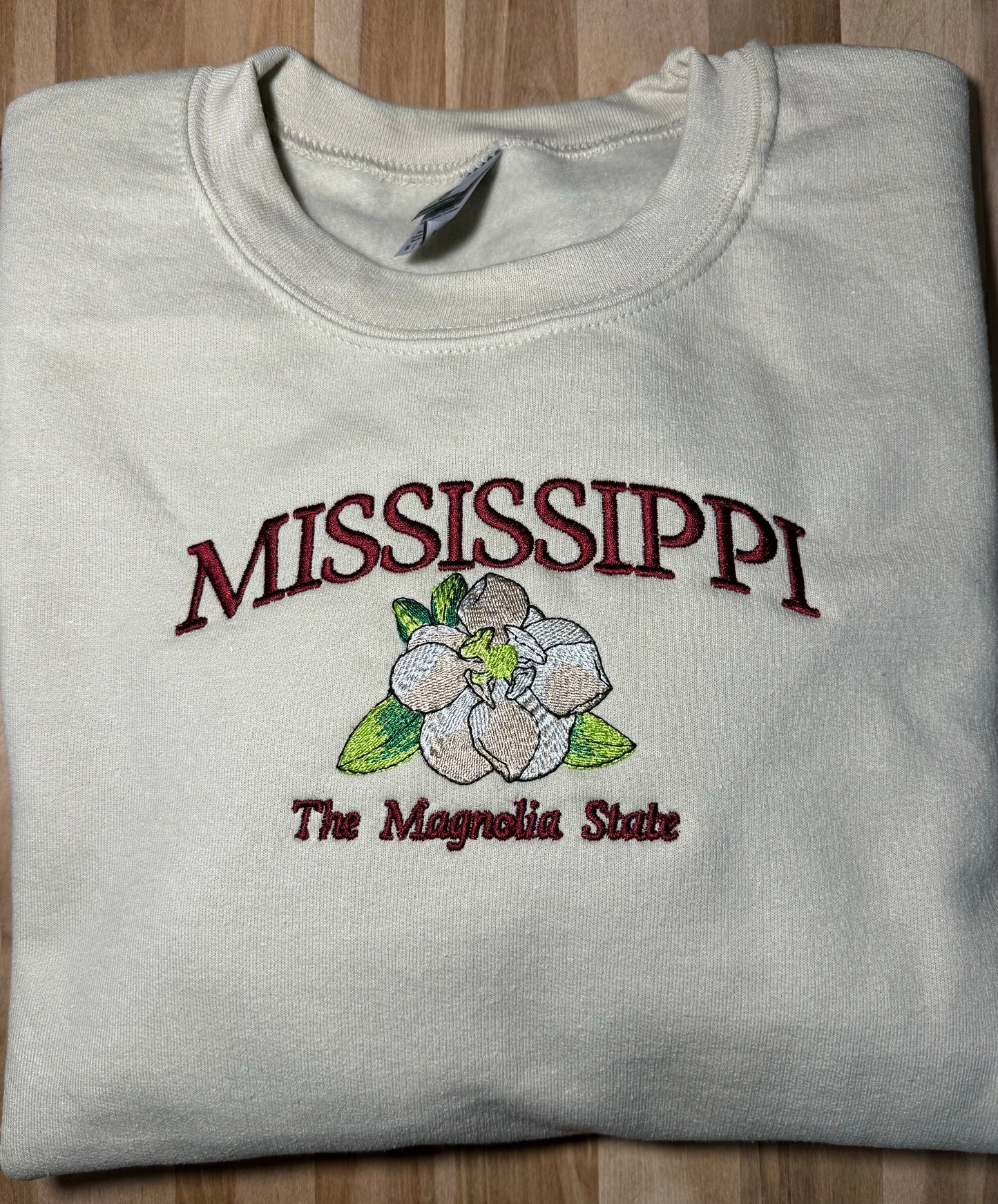 Mississippi The Magnolia State Embroidered Crewneck
