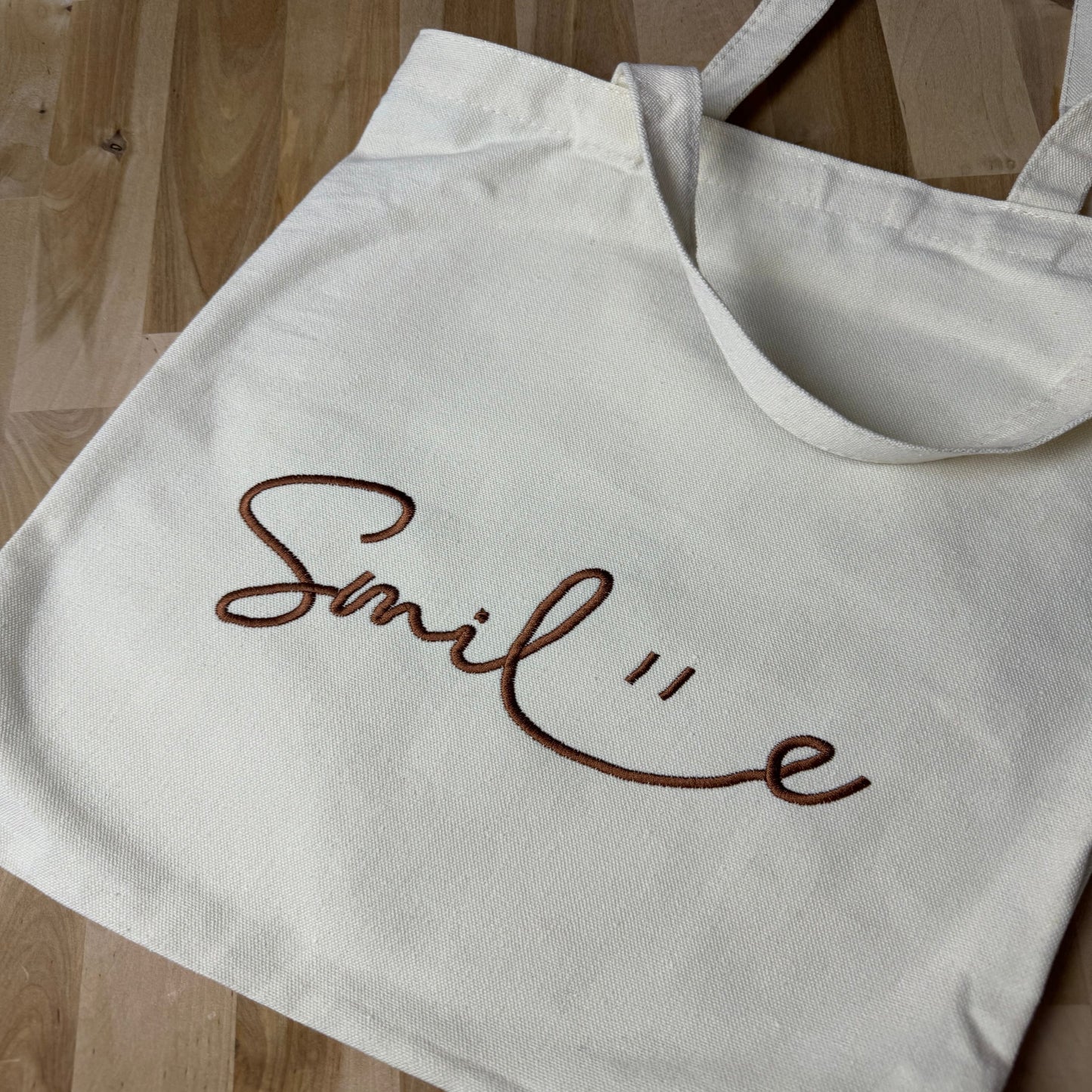 Smile Embroidered Tote Bag