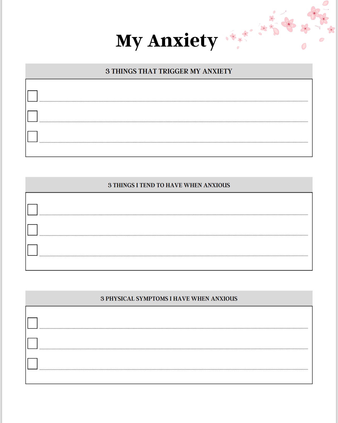 Anxiety Journal Template
