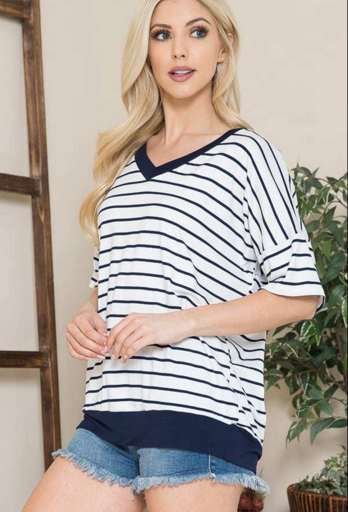 Stripe V Neck Blouse