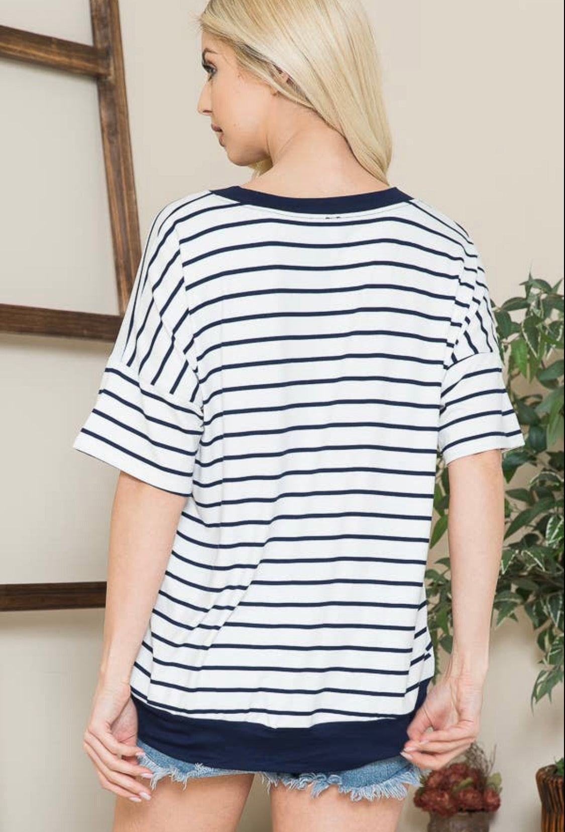 Stripe V Neck Blouse