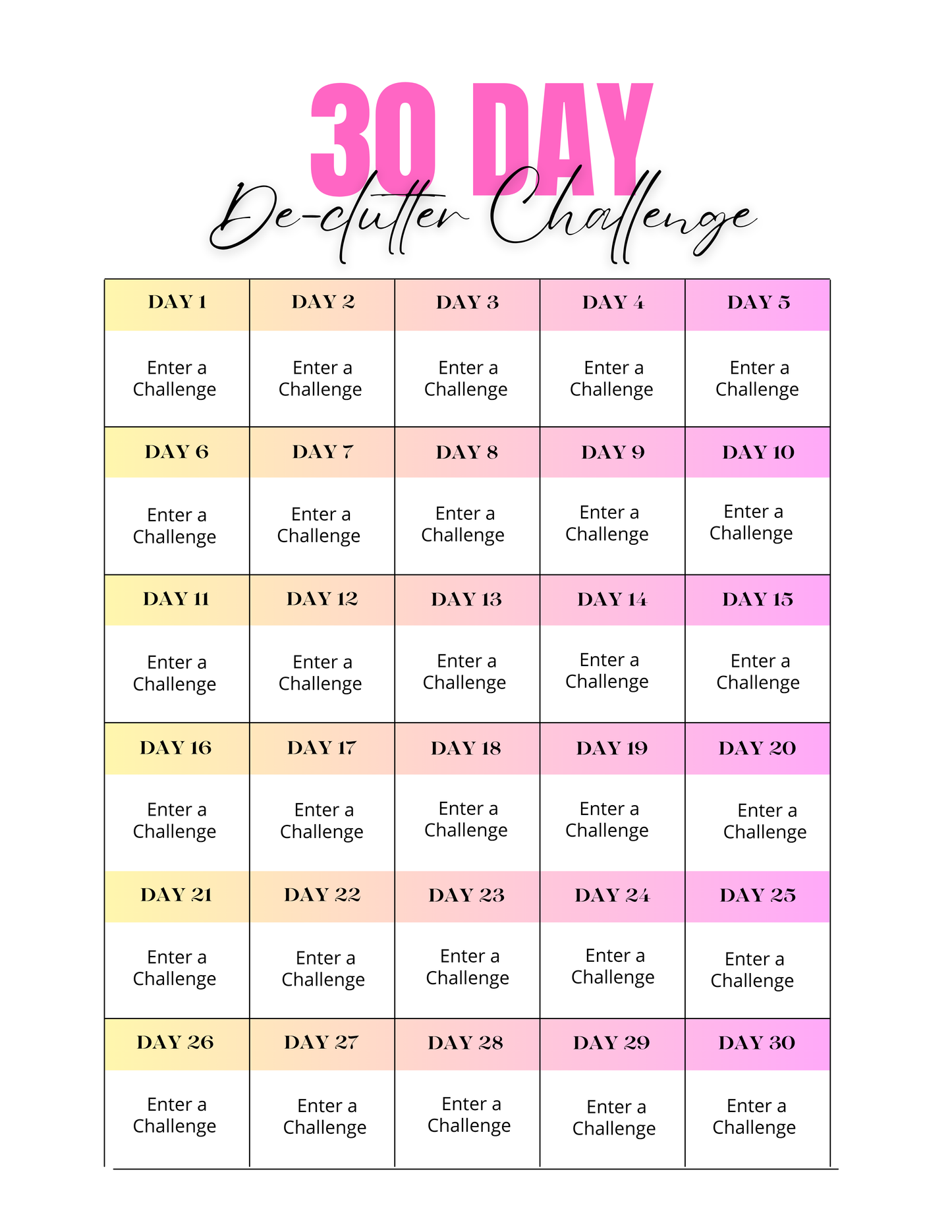30 Day De-Clutter Challenge