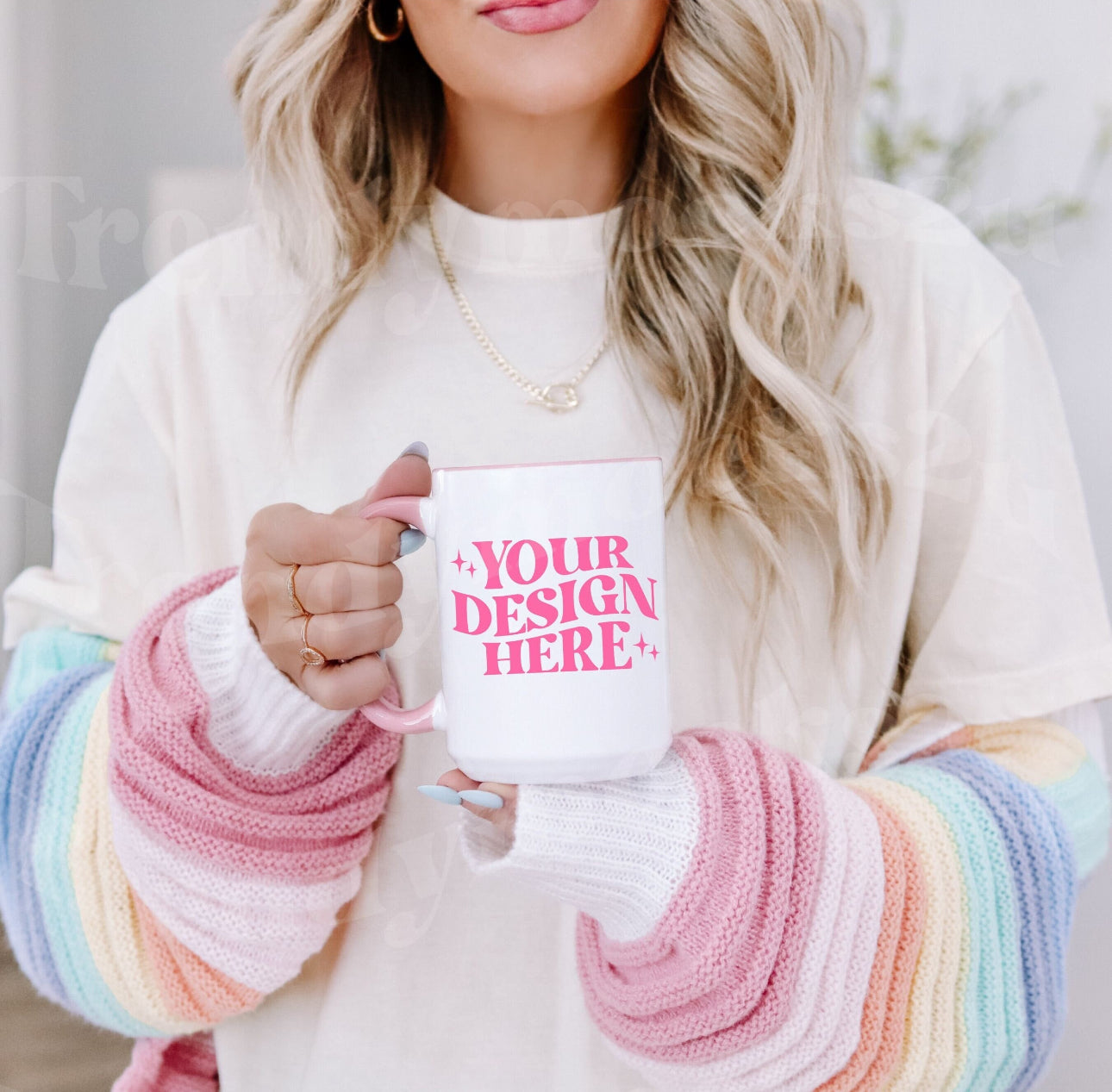 Let's create your own mug - Pink Inside/Handle White Ceramic Coffee Mug