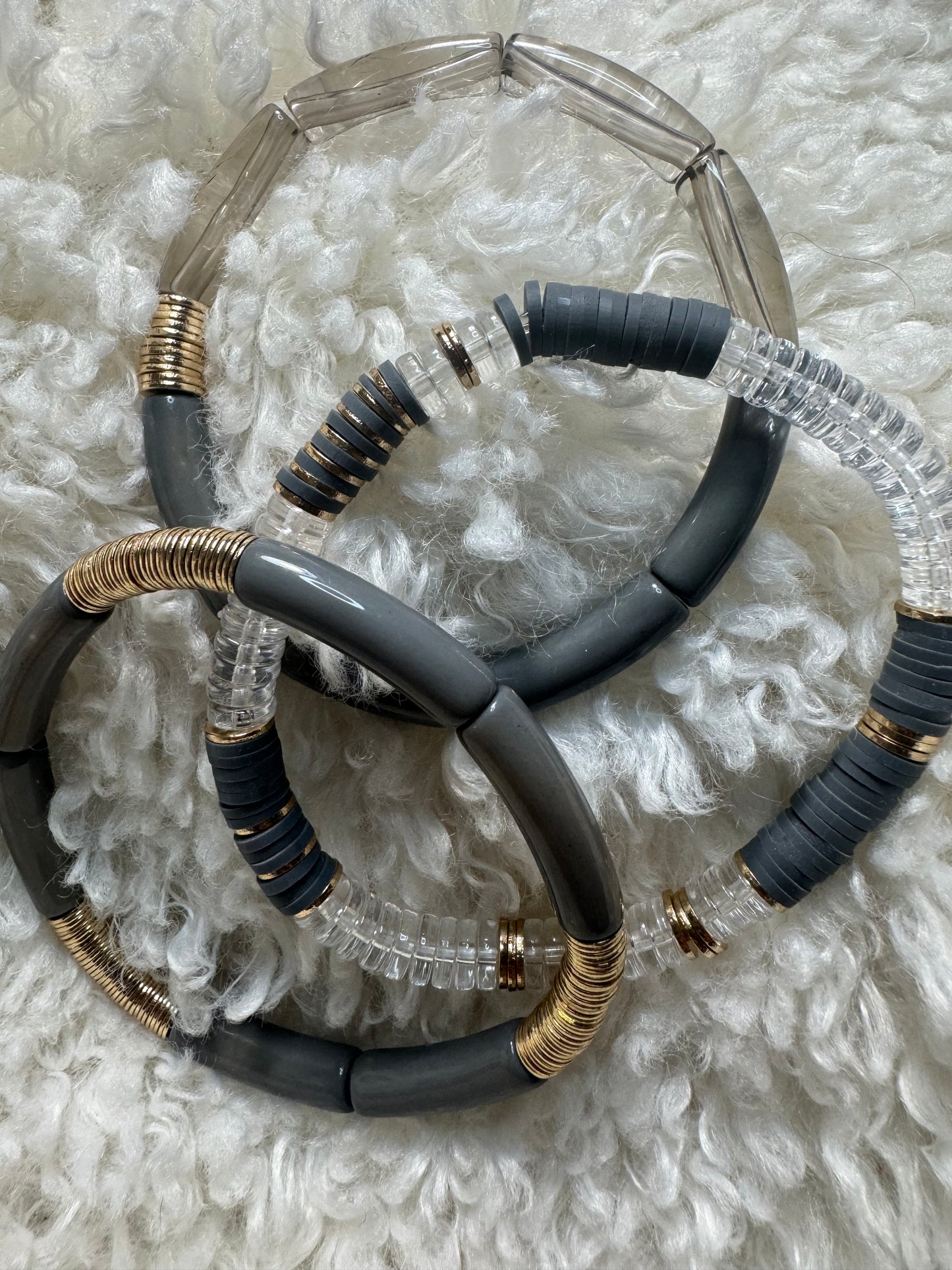 Gray and Clear Tube Bamboo Bracelet Set