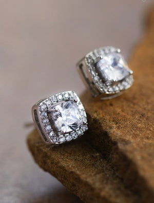 Square Studs with Clear Glass Crystals