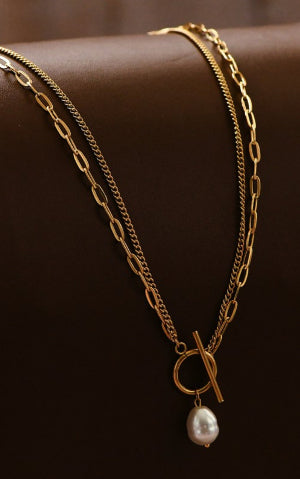 18K Non-Tarnish Stainless Layered Link Necklace