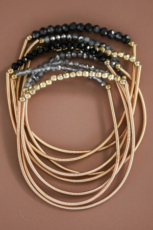 Stretchy Layered Guitar String Beaded Bracelet Set