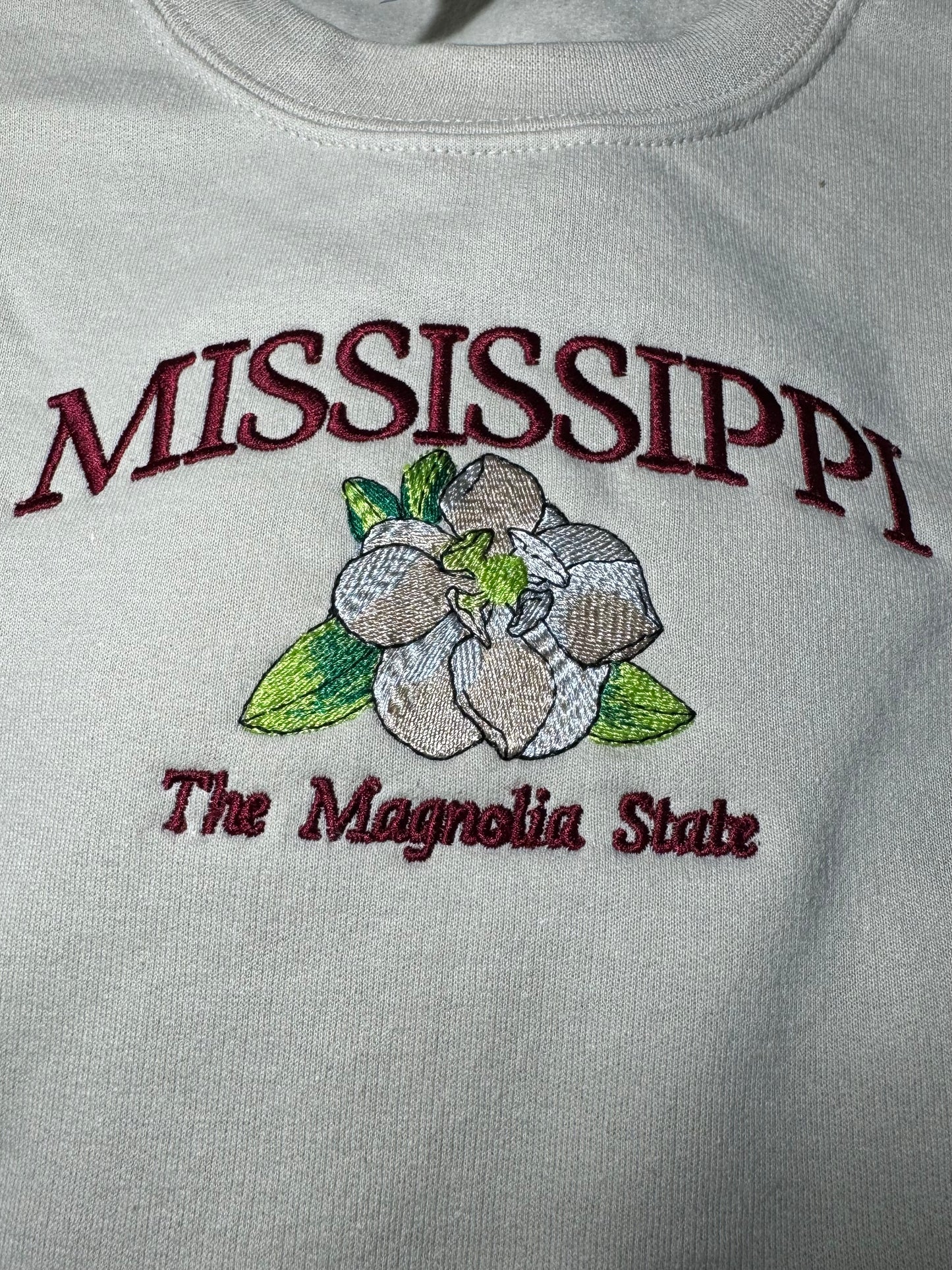 Mississippi The Magnolia State Embroidered Crewneck