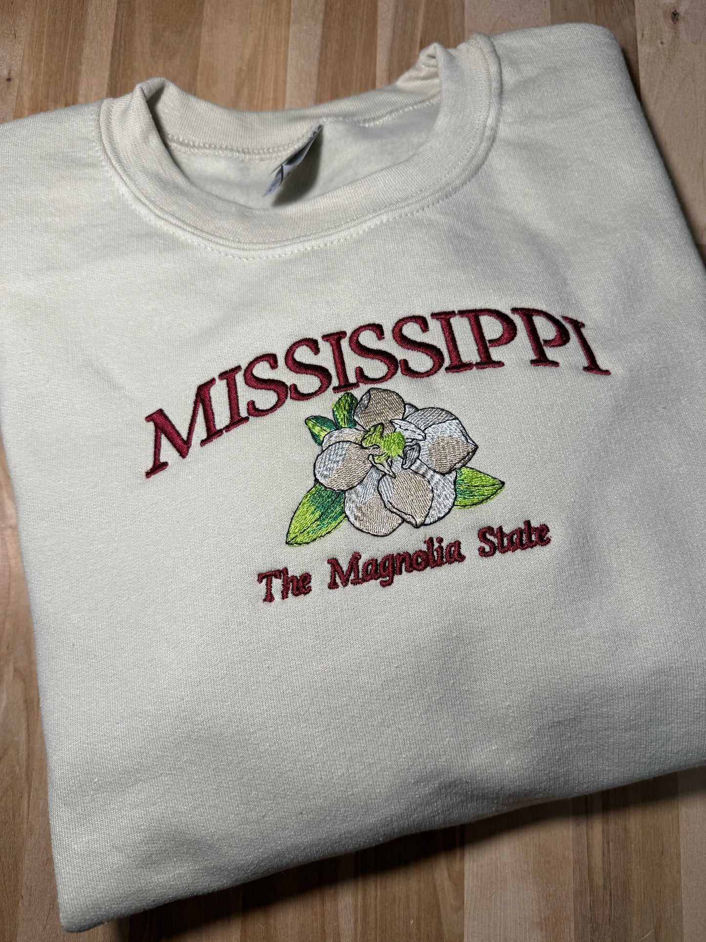 Mississippi The Magnolia State Embroidered Crewneck