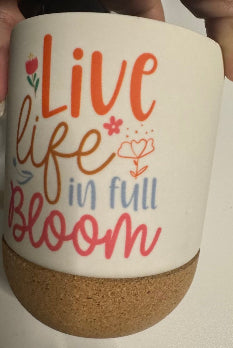 Live Life in full Bloom 15 oz Ceramic Coffee Mug with Removable Coaster and Sliding Lid