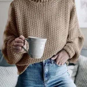 Dropped Shoulder Rolled Hem Sweater