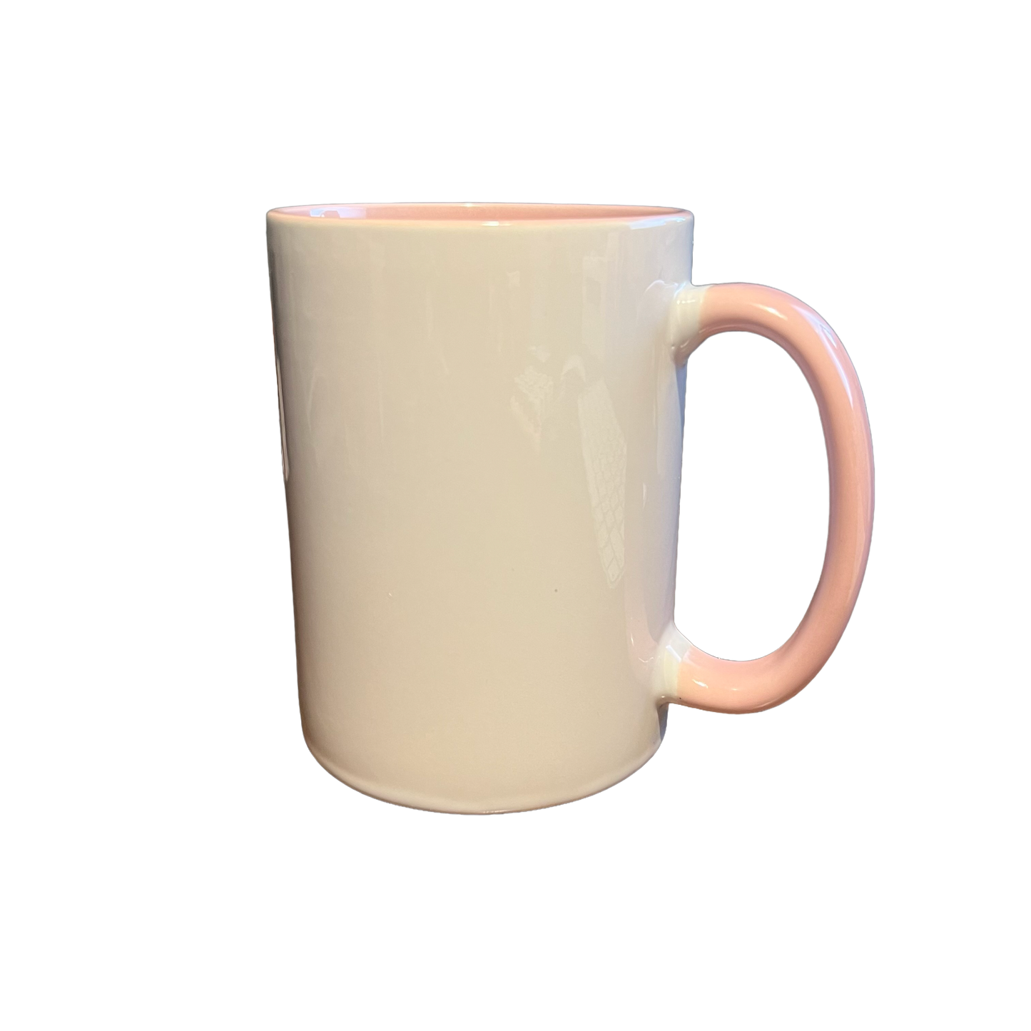 15 oz Pink Inside/Handle White Ceramic Coffee Mug Look What I Did by IP