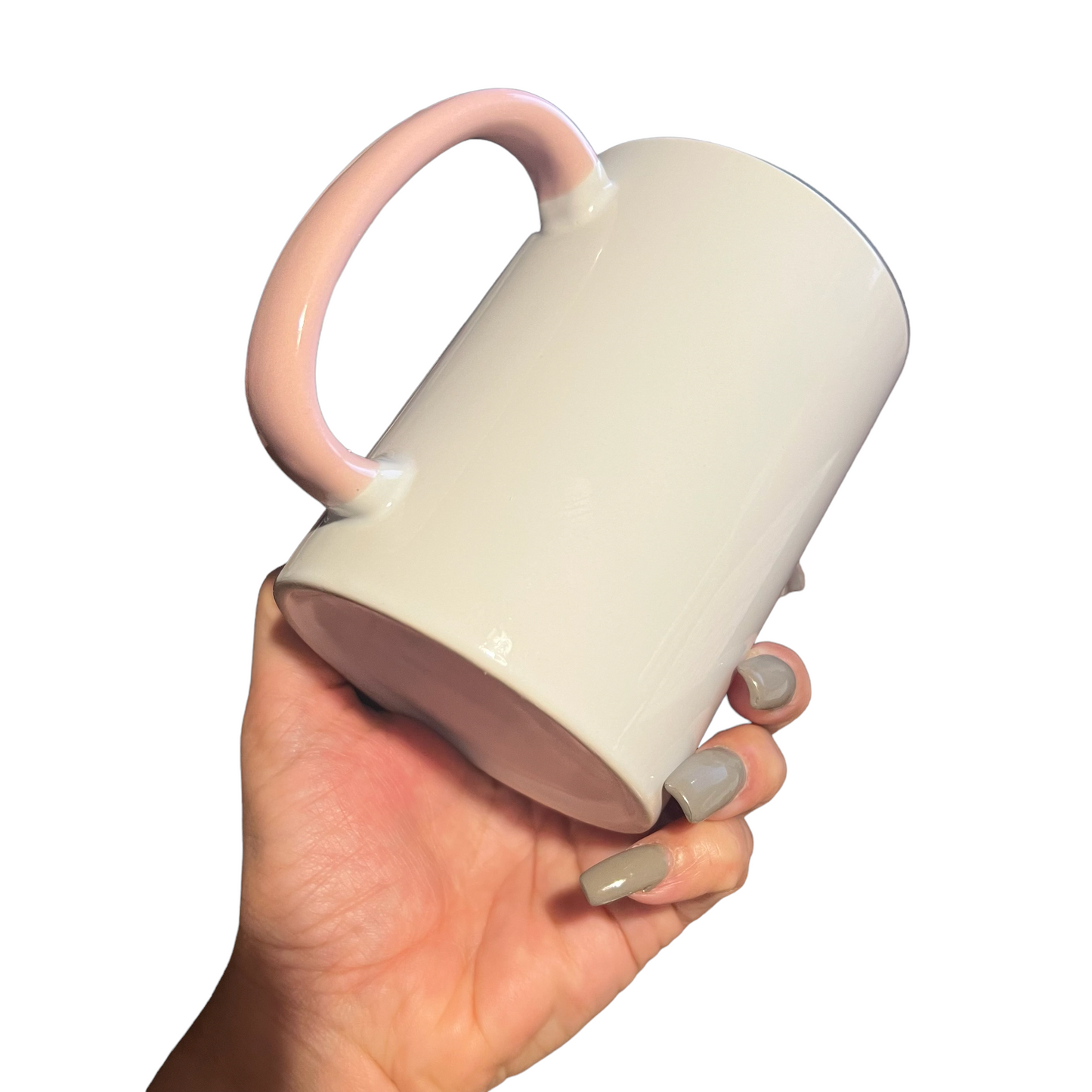 15 oz Pink Inside/Handle White Ceramic Coffee Mug Look What I Did by IP